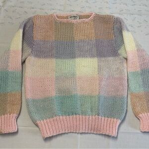 Vintage Pastel Patchwork Knit Sweater - Multi Pastel Colors